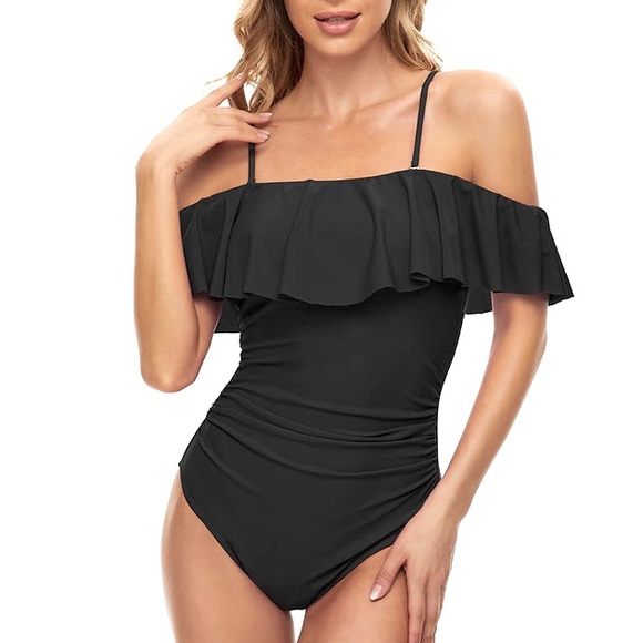 La Blanca Other - LA BLANCA black plus size 16W swimsuit with ruffle accent NWT